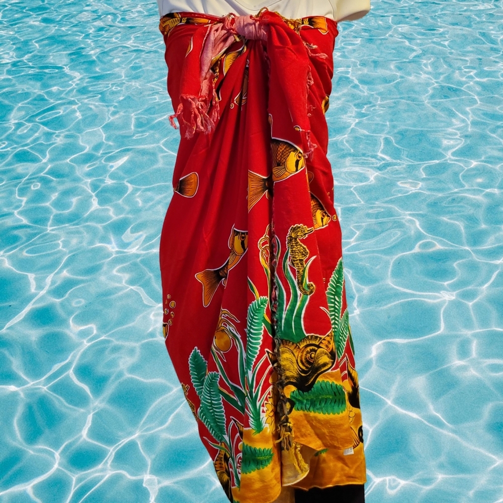Vibrant Red Fish Print‎ Sarong